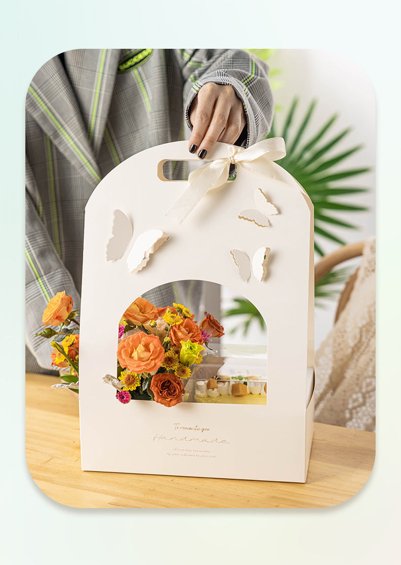 Hand Carry Flower Bouquet Basket Handmade Table Decor Party Gift Packaging Paper Wedding Box with Butterfly 5 Packs