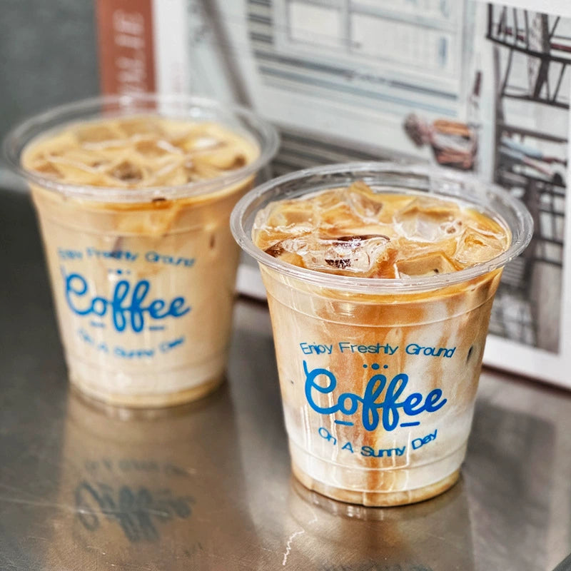 Disposable Iced Coffee PET Cups with Lids for Cold Brew, Latte & Bubble Tea