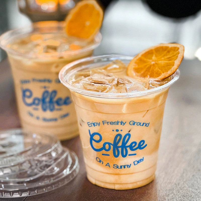 Disposable Iced Coffee PET Cups with Lids for Cold Brew, Latte & Bubble Tea