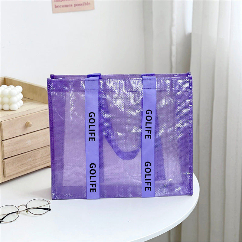 Custom Reusable Translucent PP Woven Grocery Bags Environmentally Friendly Shopping Tote Bag