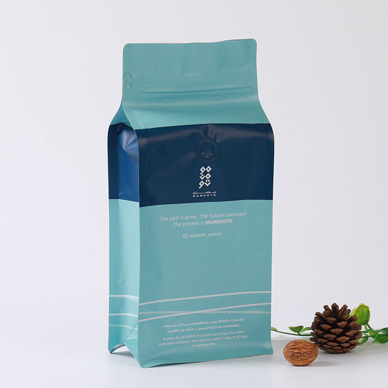Digital Printing Custom Aluminized Box Bottom Coffee Pouch Pack Low MOQ with Zipper and Valve