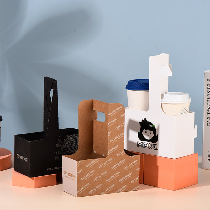 Custom Milktea Coffee Cup Tray Holder Kraft Cardboard Beer Bottle Carrier