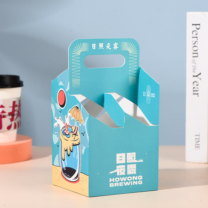 Custom Milktea Coffee Cup Tray Holder Kraft Cardboard Beer Bottle Carrier