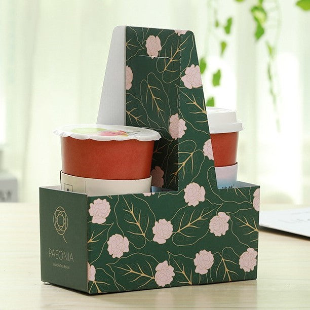 Custom Milktea Coffee Cup Tray Holder Kraft Cardboard Beer Bottle Carrier