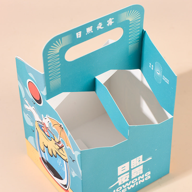 Custom Milktea Coffee Cup Tray Holder Kraft Cardboard Beer Bottle Carrier