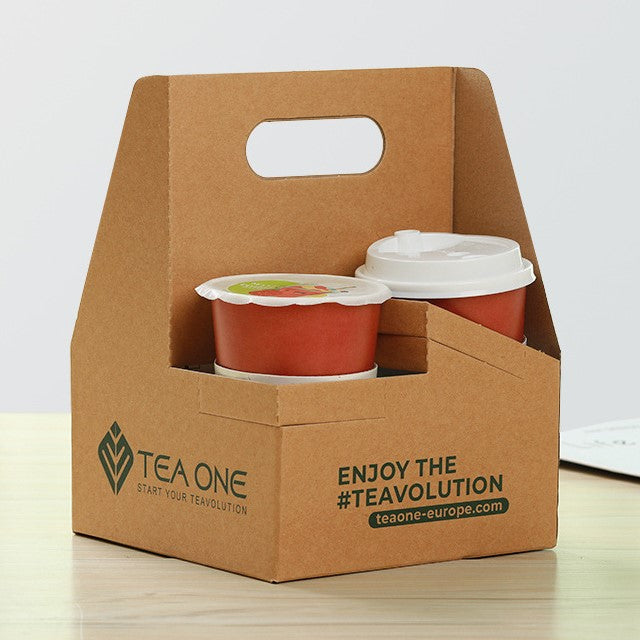 Custom Milktea Coffee Cup Tray Holder Kraft Cardboard Beer Bottle Carrier
