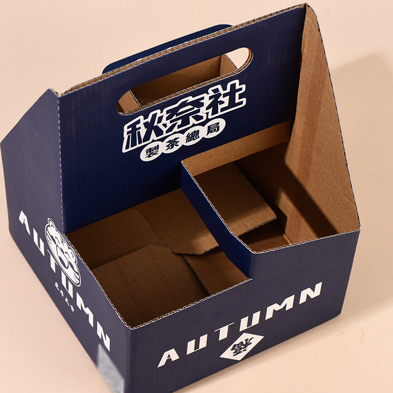 Custom Milktea Coffee Cup Tray Holder Kraft Cardboard Beer Bottle Carrier
