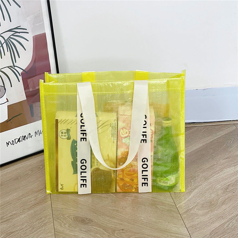 Custom Reusable Translucent PP Woven Grocery Bags Environmentally Friendly Shopping Tote Bag