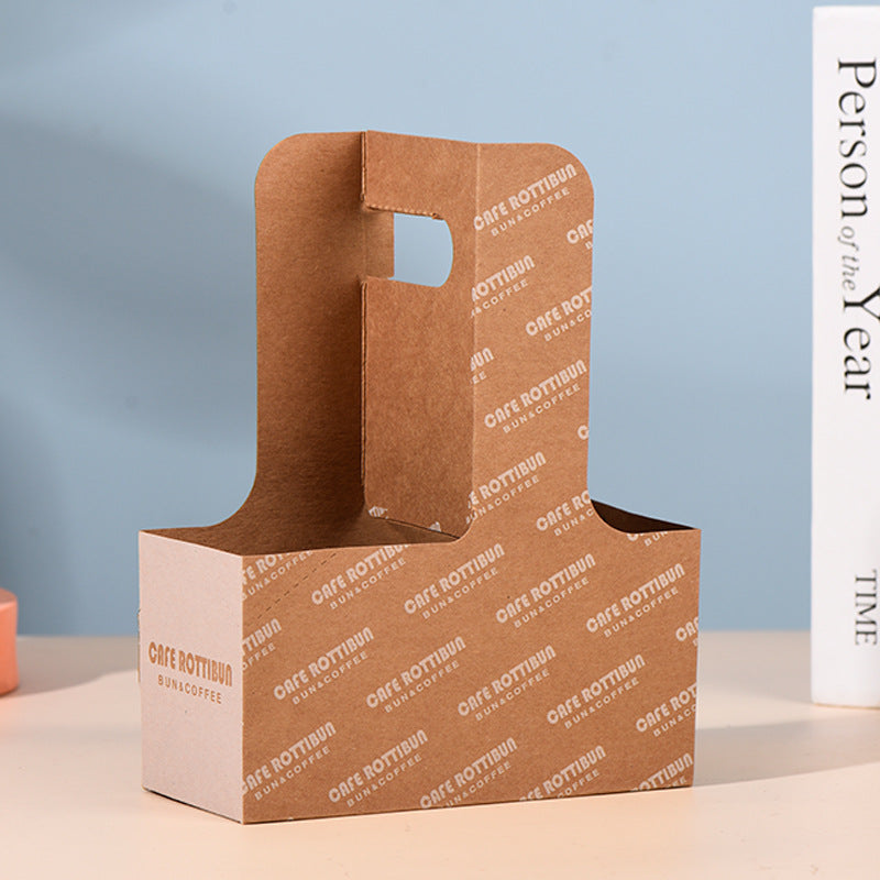 Custom Milktea Coffee Cup Tray Holder Kraft Cardboard Beer Bottle Carrier