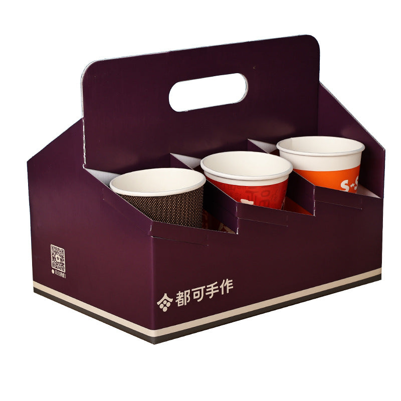 Custom Milktea Coffee Cup Tray Holder Kraft Cardboard Beer Bottle Carrier