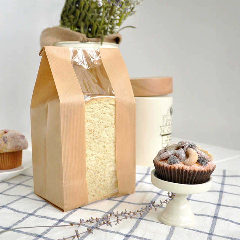 Kraft Paper Bakery Bread Bag or Pastry Bags with Window 50 Packs