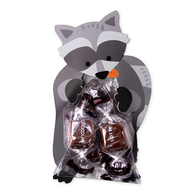 Cartoon Animal Card with OPP Cellophane Packaging Bag for Candy Biscuit 10 Sets