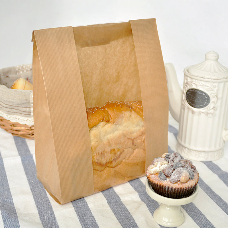 Kraft Paper Bakery Bread Bag or Pastry Bags with Window 50 Packs