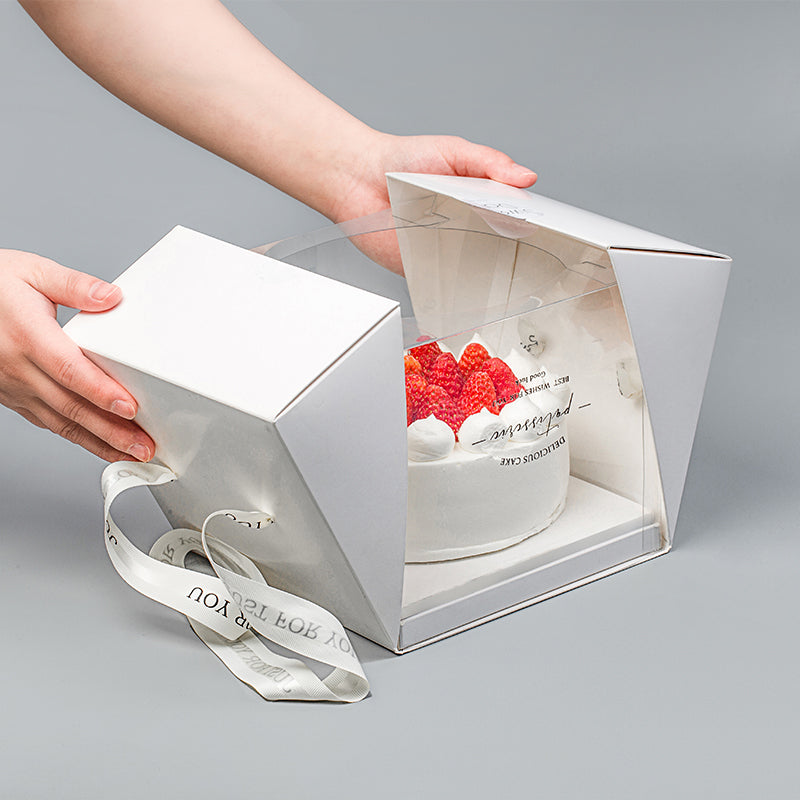 Birthday Paper Cake Boxes with PET Plastic Clear Transparent Box without Ribbon 3 PCS