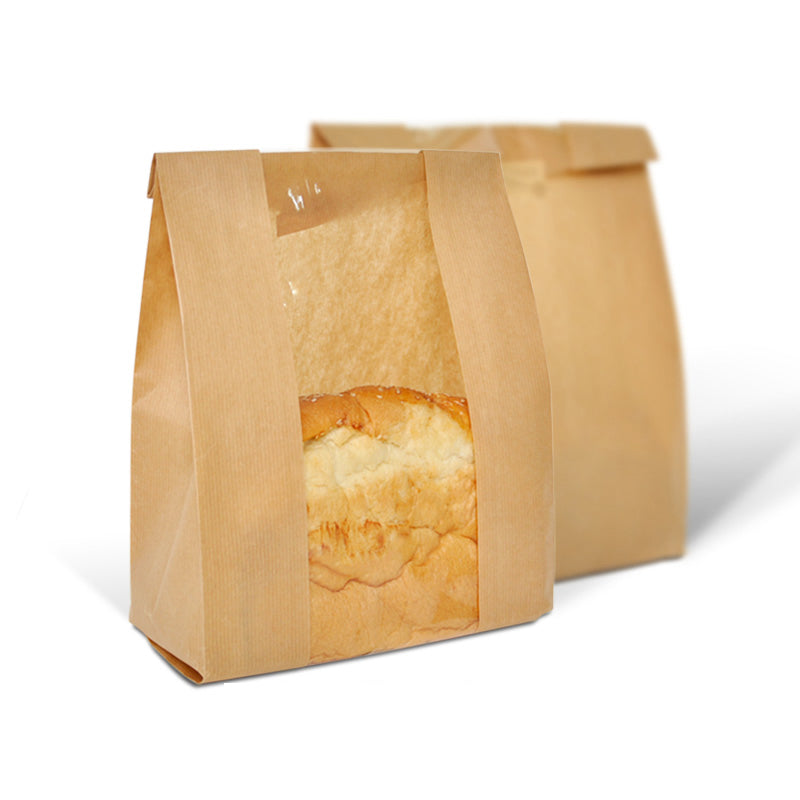 Kraft Paper Bakery Bread Bag or Pastry Bags with Window 50 Packs