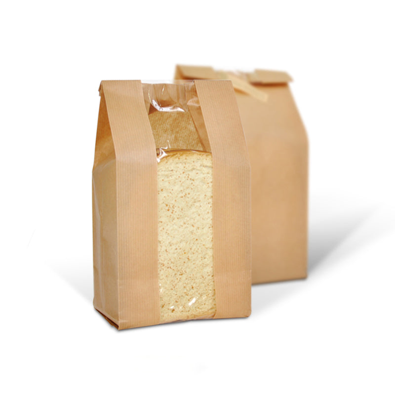 Kraft Paper Bakery Bread Bag or Pastry Bags with Window 50 Packs