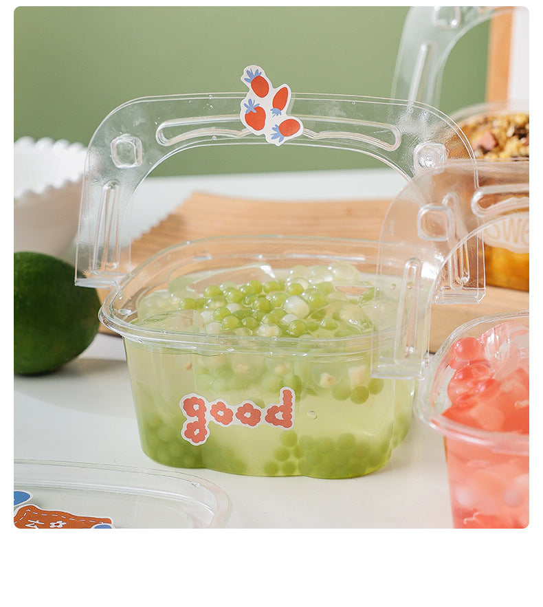 Transparent Baking Disposable Plastic Box Basket with Handle and Lids for Flower Cake Candy Fruit 450ml/15 oz 40 Packs